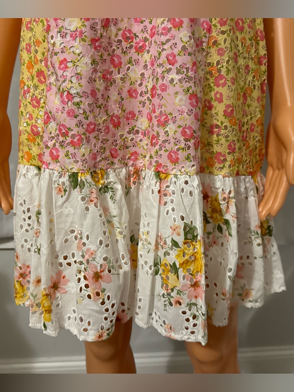 Pretty Altar'd State size XL white multi color floral eyelet short sleeve dress - Picture 3 of 5